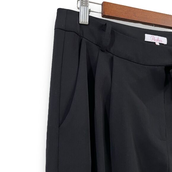 PARKER Elliot Pleated High Rise Belted Tie Waist Trouser Pants Size 8 Black - Picture 6 of 11
